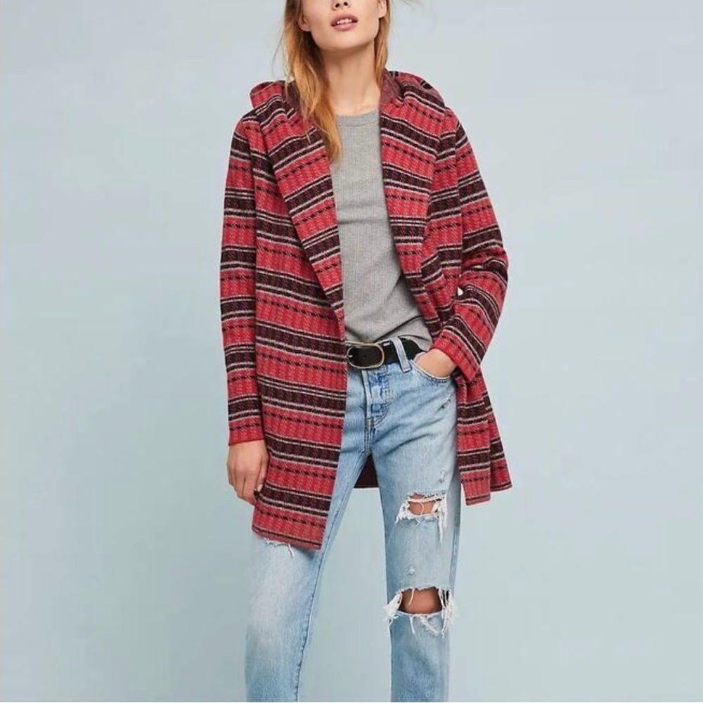 Anthropologie Field Flower Striped Hoodie Wrap Coat